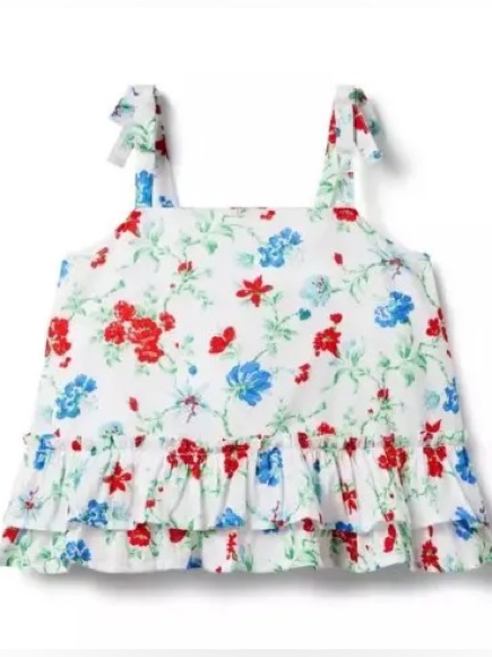 Janie & Jack Girls White Floral Ruffle Tank Top - Blue & Red Flowers
